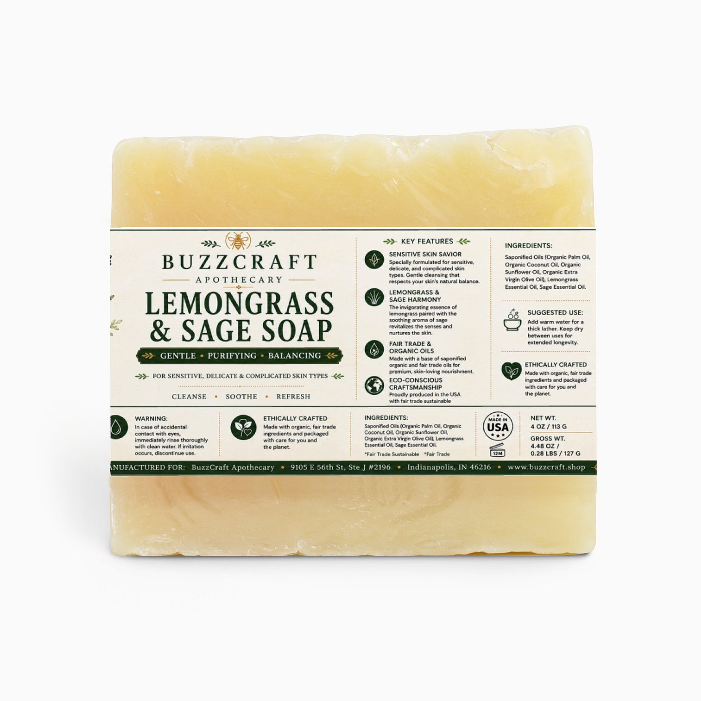 Lemongrass & Sage Soap - Bath