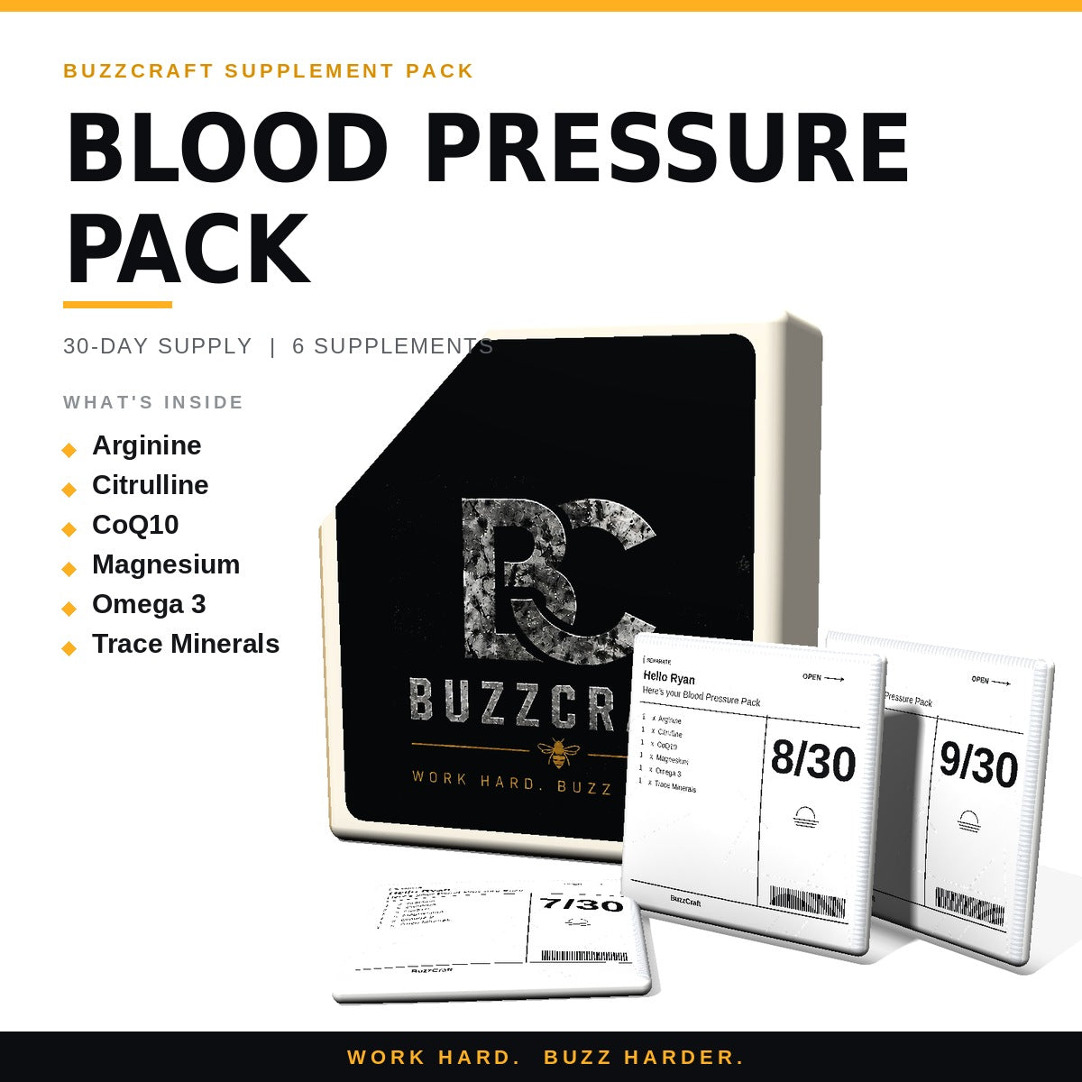 Blood Pressure Pack - BuzzCraft container and numbered daily pouches