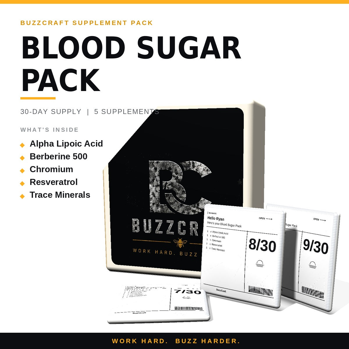 Blood Sugar Pack - BuzzCraft container and numbered daily pouches