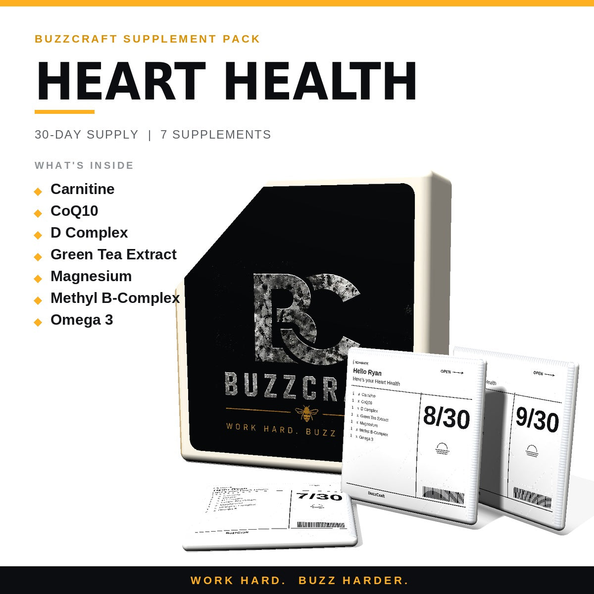 Heart Health - BuzzCraft container and numbered daily pouches