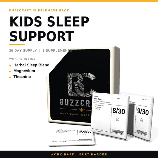 Kids Sleep Support - BuzzCraft container and numbered daily pouches