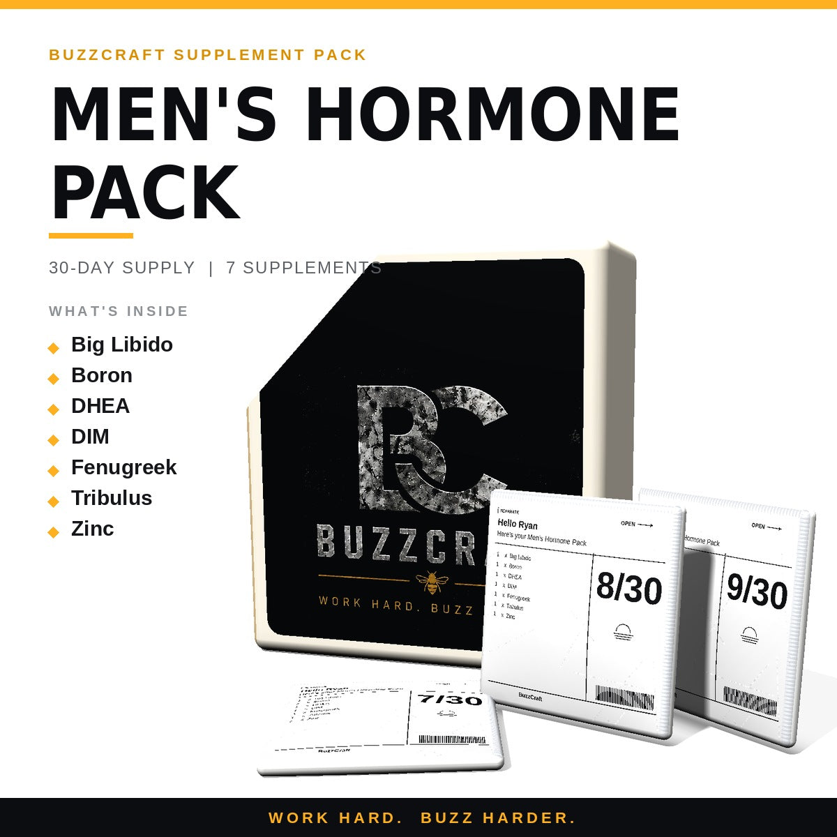 Men's Hormone Pack - BuzzCraft container and numbered daily pouches