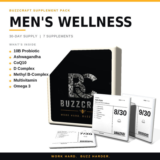 Men's Wellness - BuzzCraft container and numbered daily pouches