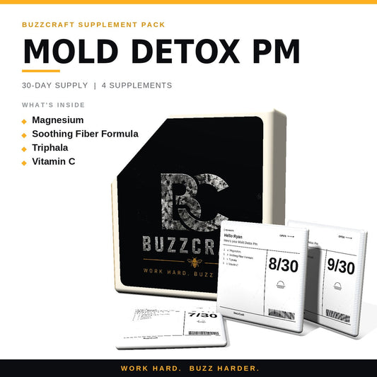 Mold Detox Pm - BuzzCraft container and numbered daily pouches