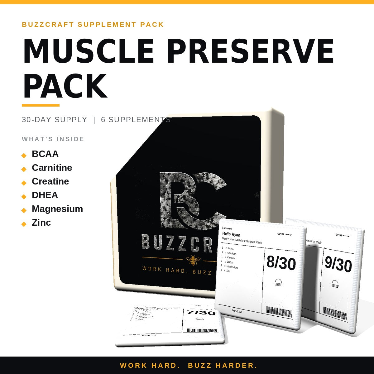 Muscle Preserve Pack - BuzzCraft container and numbered daily pouches