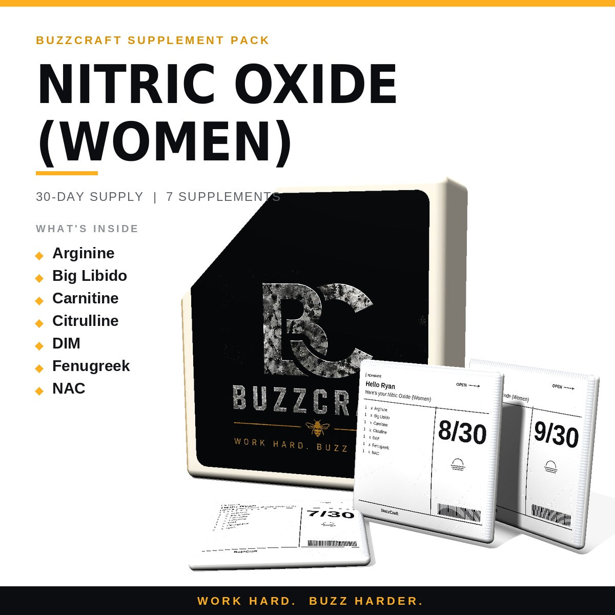 Nitric Oxide (Women) - BuzzCraft container and numbered daily pouches