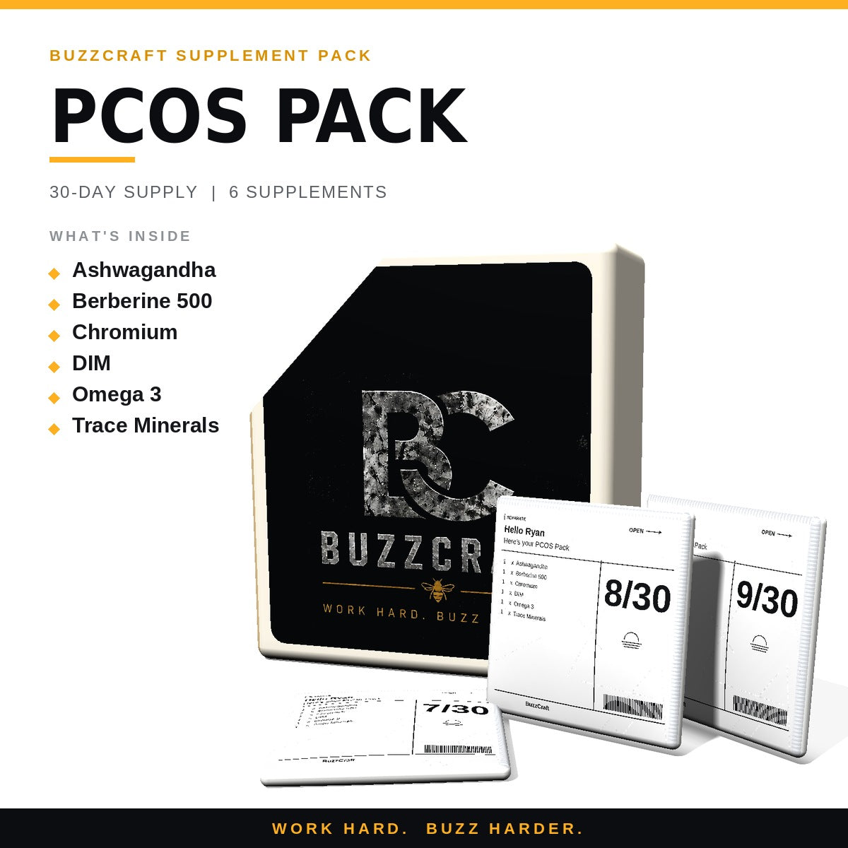 PCOS Pack - BuzzCraft container and numbered daily pouches