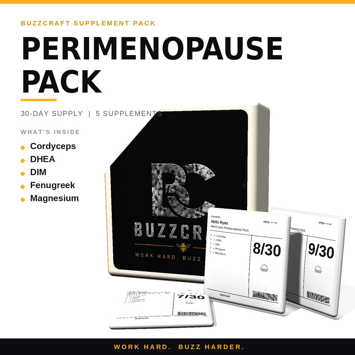 Perimenopause Pack - BuzzCraft container and numbered daily pouches