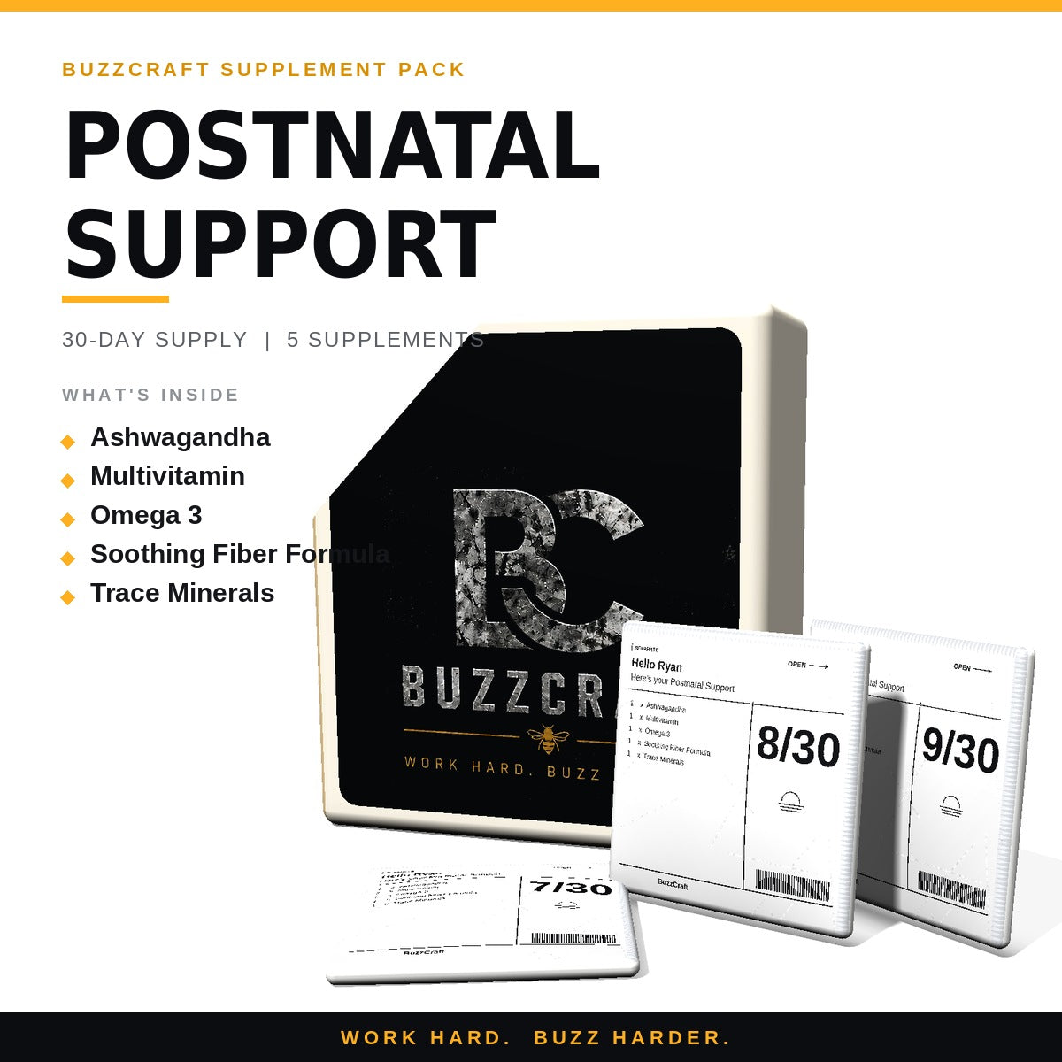 Postnatal Support - BuzzCraft container and numbered daily pouches