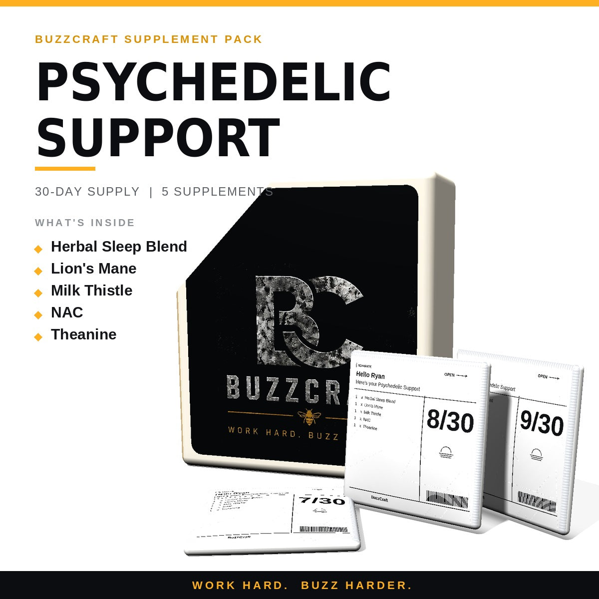 Psychedelic Support - BuzzCraft container and numbered daily pouches