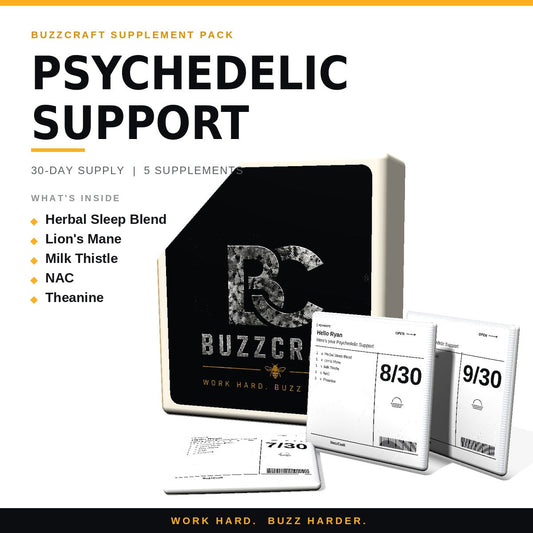 Psychedelic Support - BuzzCraft container and numbered daily pouches