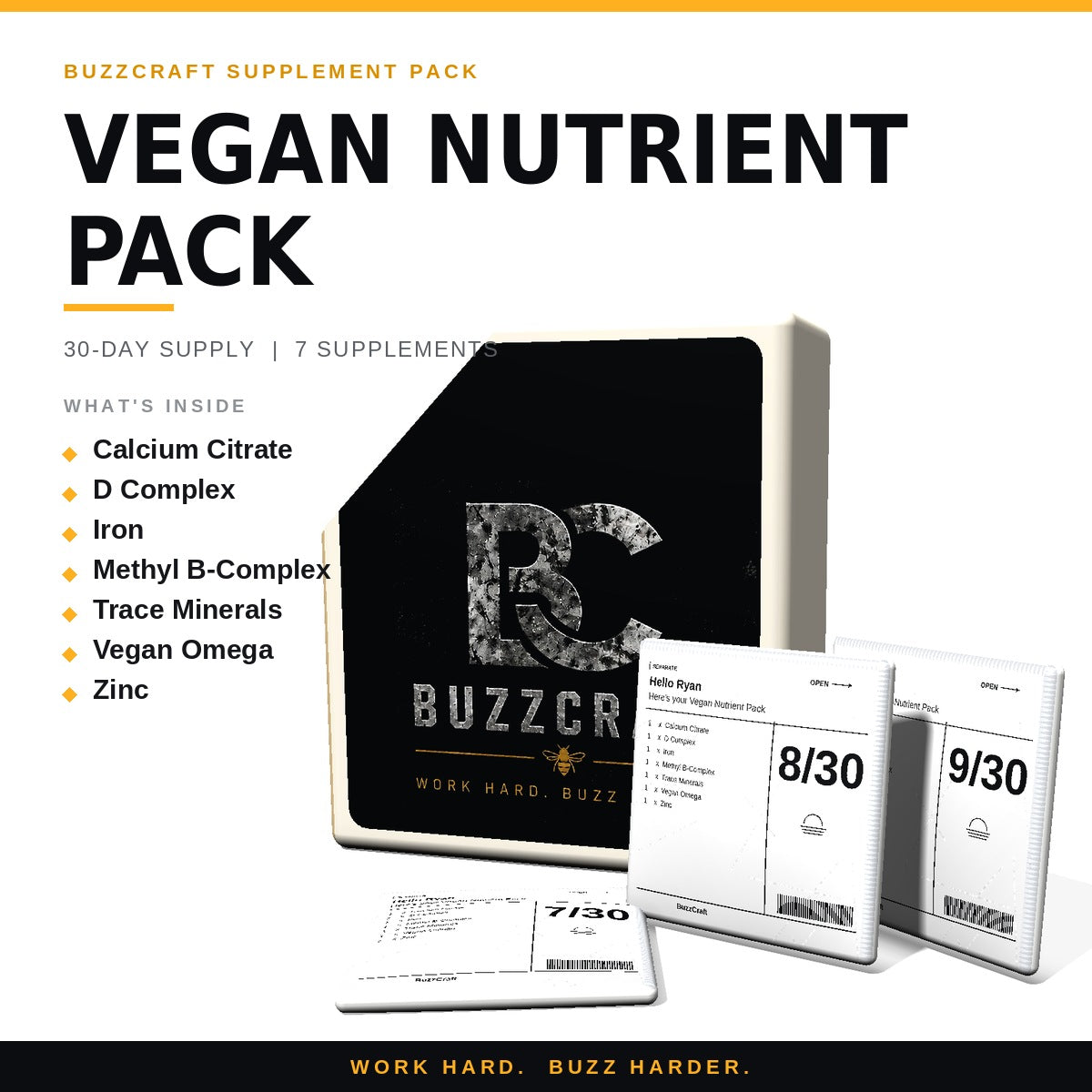 Vegan Nutrient Pack - BuzzCraft container and numbered daily pouches